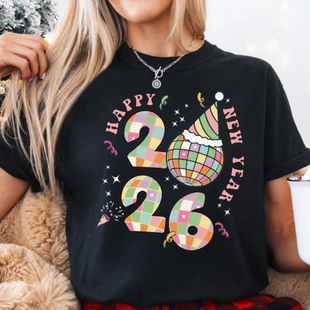 Year shirt 2026新年快乐元 Happy 旦快乐印花男女T恤亲子装 New