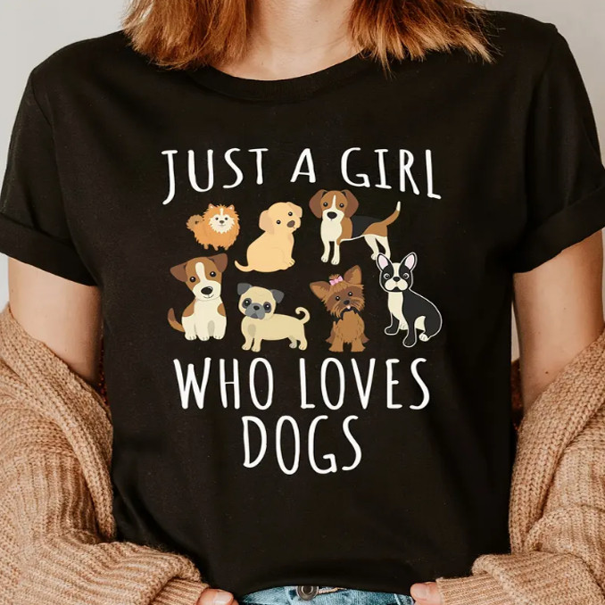 Who Love Dogs T shirt 欧美时尚狗狗印花女士圆领短袖T恤亲子装