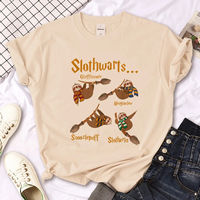 Sloth Cartoon Print Khaki Round Neck Short Sleeve T-Shirt thumbnail 2