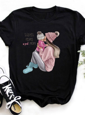 Mother Day T shirt 热销母亲节T恤超级妈妈宽松黑色短袖T恤夏ins