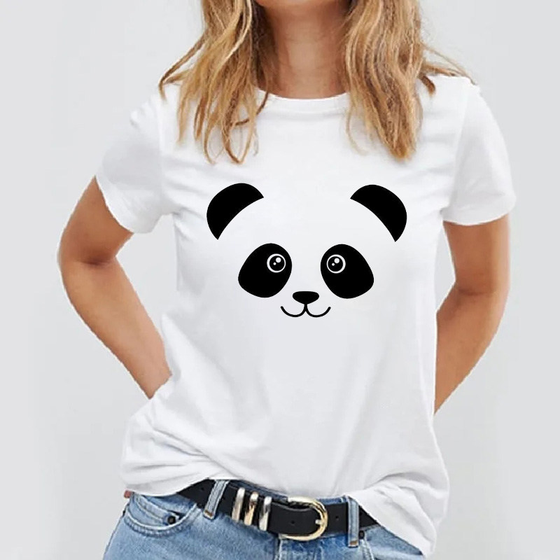 Panda T shirt 超火可爱熊猫印花女士夏季短袖打底T恤圆领半袖衫