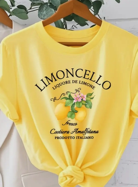 Llimoncello T shirt 新款个性柠檬印花女士T恤小众风黄色短袖衫
