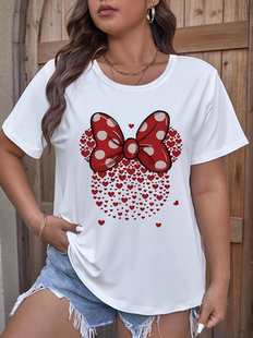 老鼠蝴蝶结印花女士休闲大码 shirt 时尚 T恤宽松上衣服 新款 Bow