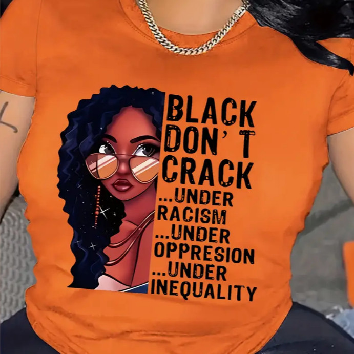 Black Gril Tshirt 夏季个性黑人女孩印花女士橙色短袖T恤上衣