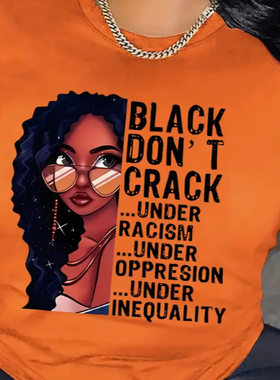 Black Gril Tshirt 夏季个性黑人女孩印花女士橙色短袖T恤上衣