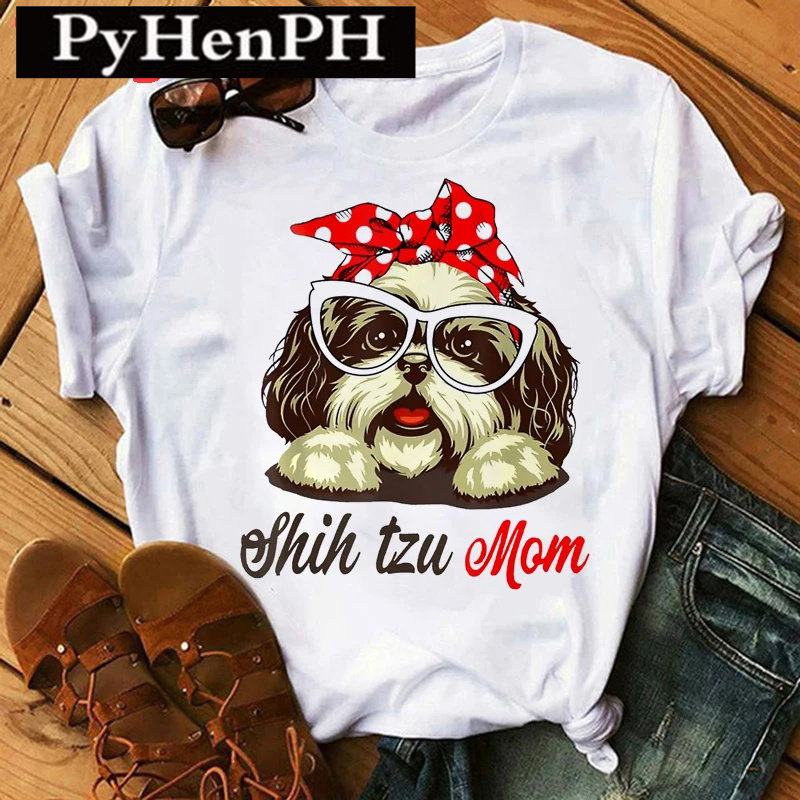 Shih Tzu T shirt 可爱狮子骢狗狗印花女士短袖T恤夏季亲子装上衣