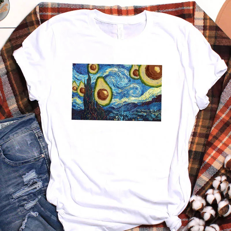 Avocado T shirt 卡通牛油果油画T恤女夏季短袖女装大码亲子装