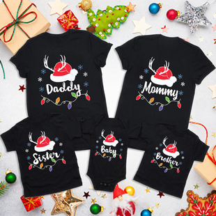 Family shirt 时尚 Merry 圣诞亲子T恤一家四口全家装 Christmas