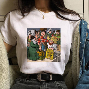 shirt Woman 卡通恶搞梵高油画短袖 Van T恤女白色街头半袖 Gogh