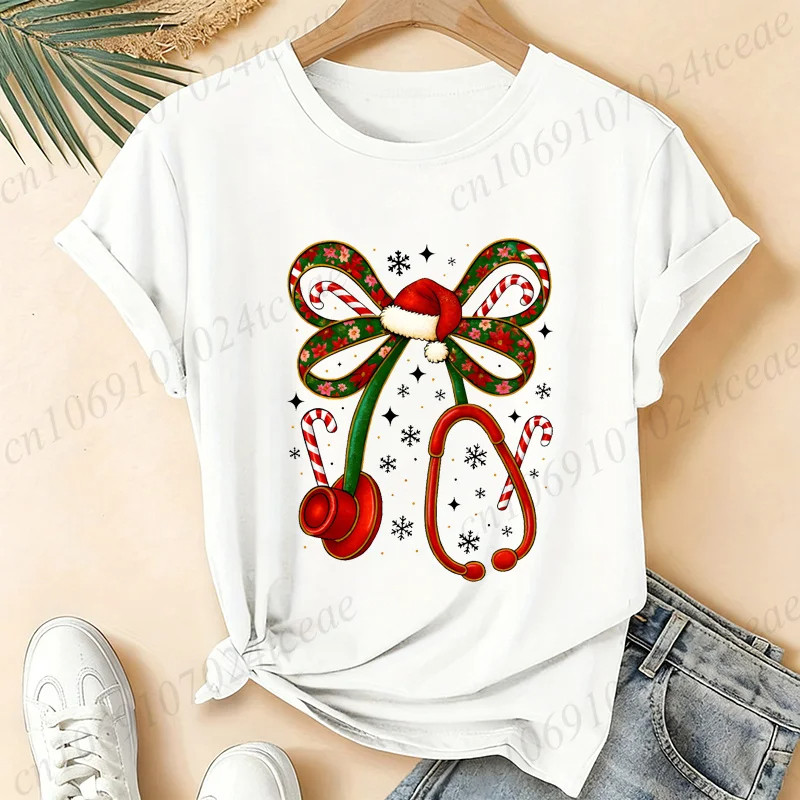 Christmas T shirt 圣诞节T恤个性医生听诊器印花短袖T恤男女半袖