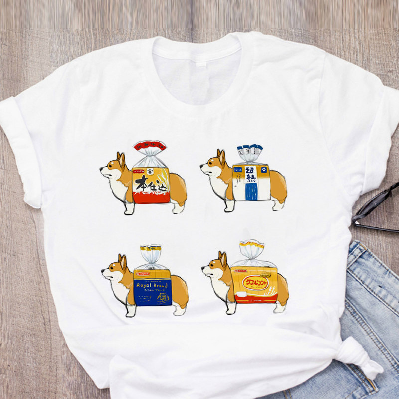 Dog T shirt 新款夏季短袖T恤女士休闲可爱狗狗寿司冰淇淋体恤衫