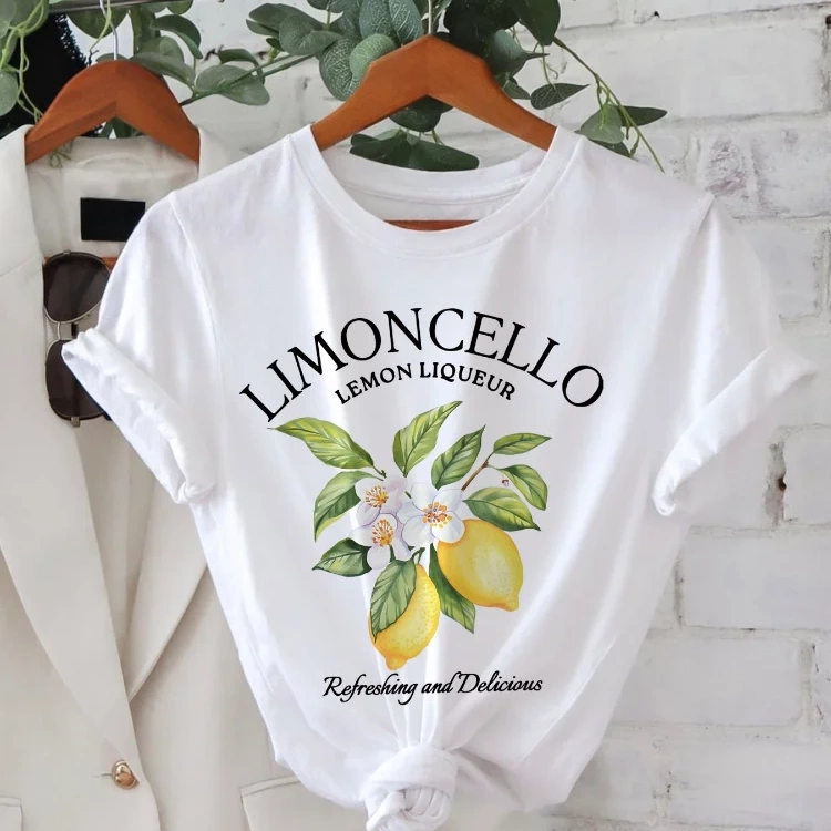 Lemon T shirt 时尚小清新夏日柠檬印花圆领短袖女T恤大码体恤衫