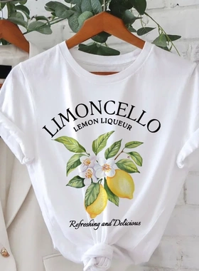Lemon T shirt 时尚小清新夏日柠檬印花圆领短袖女T恤大码体恤衫