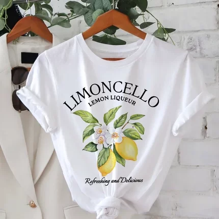 Lemon T shirt 时尚小清新夏日柠檬印花圆领短袖女T恤大码体恤衫