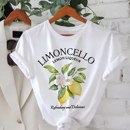 Lemon T shirt 时尚小清新夏日柠檬印花圆领短袖女T恤大码体恤衫
