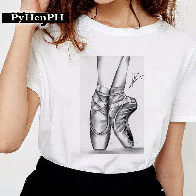 Dancer T shirt 夏季舞蹈跳舞舞鞋印花女士短袖T恤圆领打底上衣