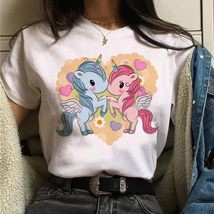 Unicorn T shirt 热卖卡通独角兽短袖T恤女夏季儿童亲子T恤白色