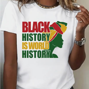 Girl 非洲女孩印花女士短袖 时尚 T恤宽松圆领上衣 shirt African