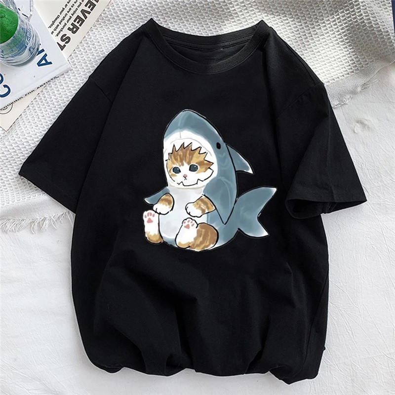 Cute Cat Black T shirt 卡通可爱猫咪T恤黑色夏季亲子装体恤半袖