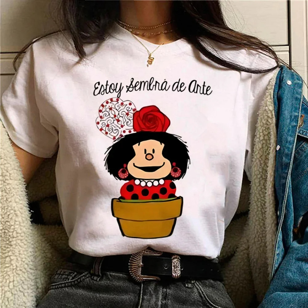 Cute Girl T shirt 卡通可爱女孩玛法达印花休闲大码圆领女士T恤