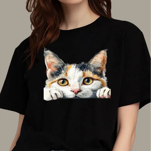 Cool Cat T shirt 超酷猫咪印花短袖T恤女情侣装宽松打底上衣服