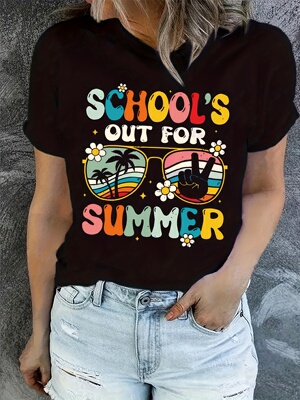 School Summer Tshirt 夏季女装个性学校假日印花短袖T恤半袖上衣
