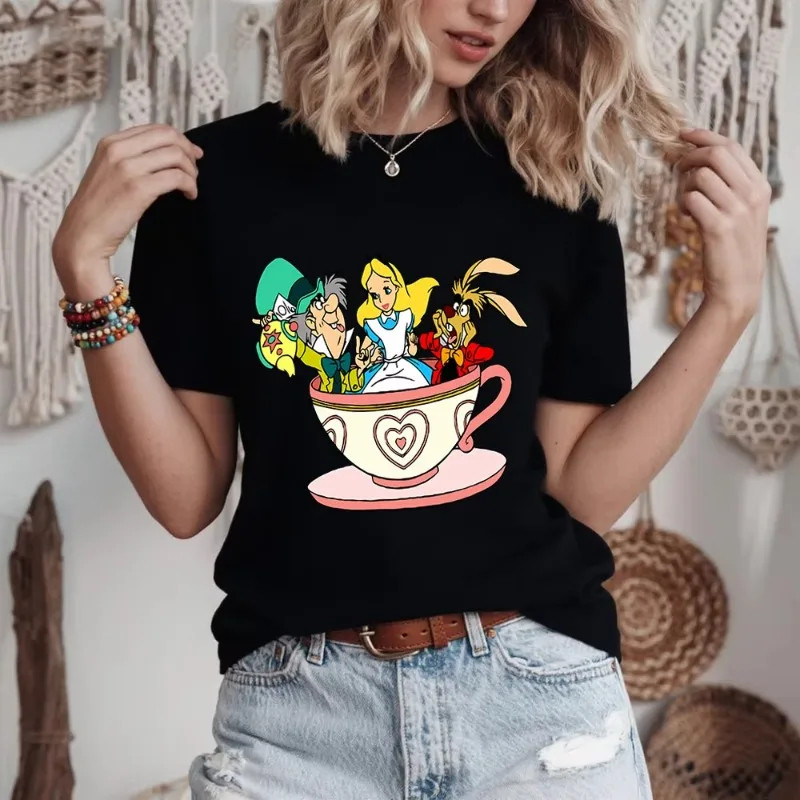 Alice T shirt 卡通爱丽丝印花女士圆领短袖T恤夏季学生白领体恤