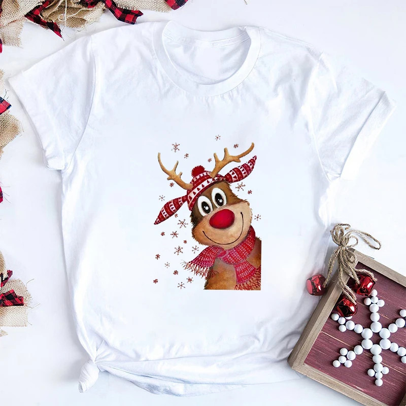 Christmas T shirt 新款圣诞节圣诞鹿印花T恤男女大码上衣亲子装