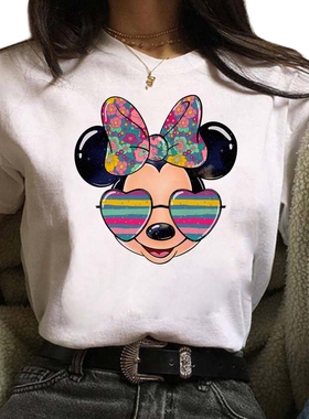 Minnie Mouse T shirt 卡通米妮老鼠印花女士白色百搭T恤短袖上衣