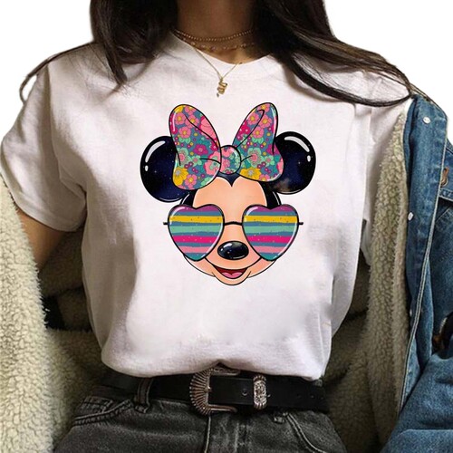 Minnie Mouse T shirt 卡通米妮老鼠印花女士白色百搭T恤短袖上衣