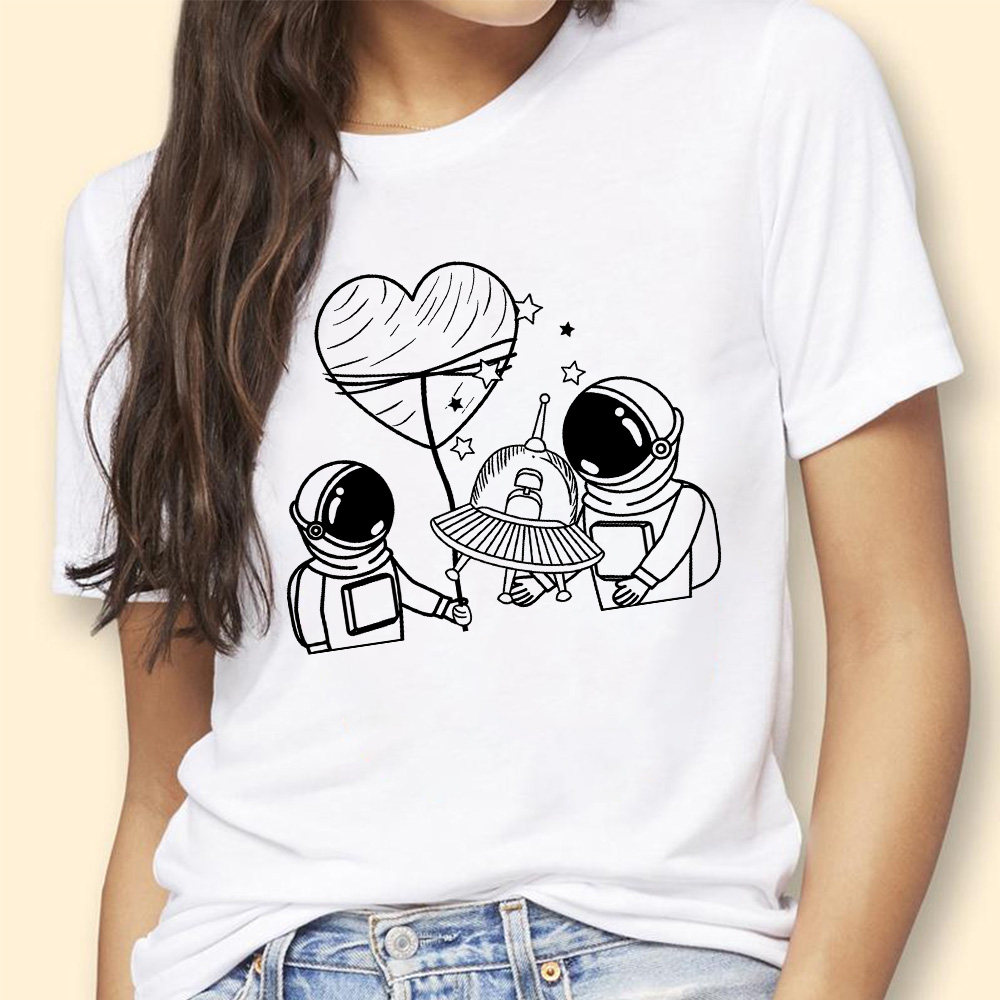 Space Men Tshirt 夏季个性宇航员太空人印花短袖T恤亲子装情侣衫