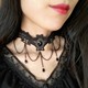 流星 魇 哥特吸血鬼欧式 复古流苏水晶夜店个性 黑色蕾丝项链