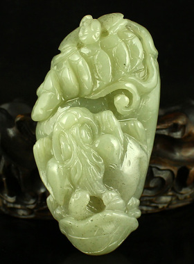 一口价 天然 新疆 和田玉 精工雕刻 把件 福寿双全 包邮 送证书