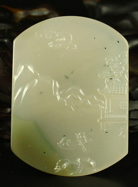一口价天然紫绿玛瑙精雕挂件吊坠 泛舟赏景  送证书包邮