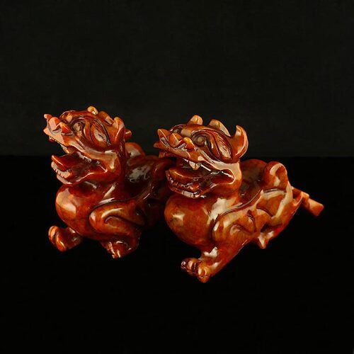 一口价 天然仿古岫玉精工雕刻摆件 招财貔貅一对 包邮