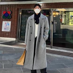 特惠韩版潮流冬季外套百搭长款过膝双排扣毛呢大衣男加厚休闲宽松
