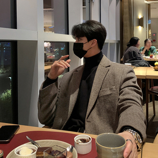 碧舍秋冬新款时尚休闲韩版毛呢西服韩国东大门韩流服饰西装外套男
