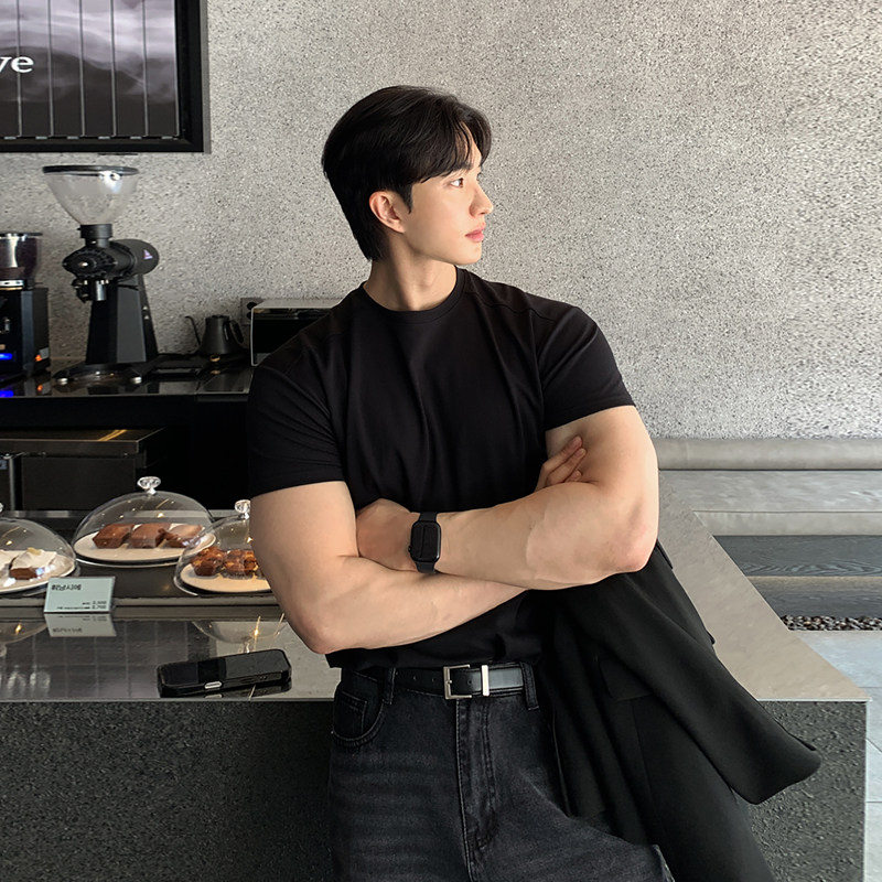 碧舍2025夏季新款百搭宽松休闲短袖纯棉韩版T恤简约高级感小众黑