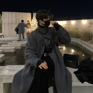 碧舍秋冬长款男士呢大衣韩版潮流加厚风衣过膝毛呢外套新款冬装男