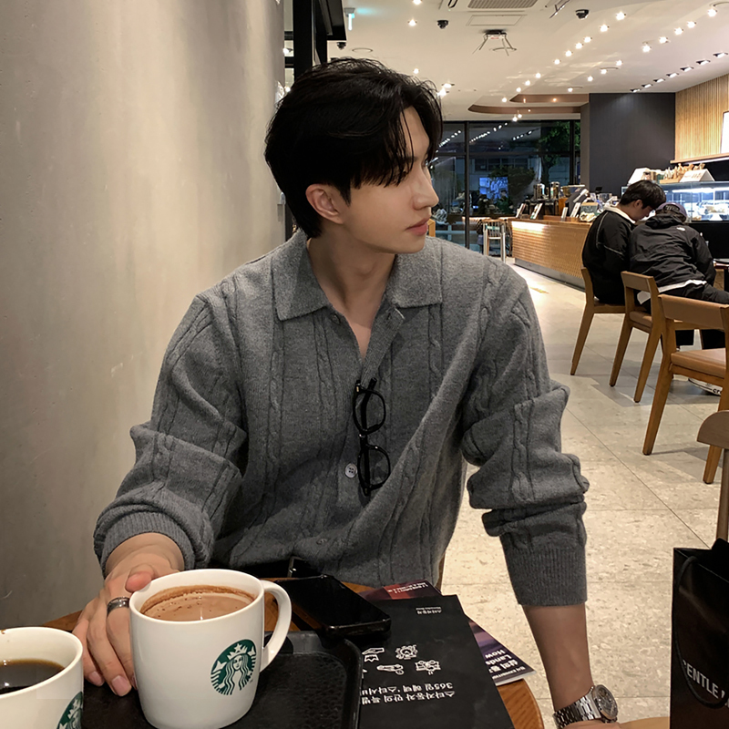 麻花纹毛衣碧舍轻熟翻领针织开衫