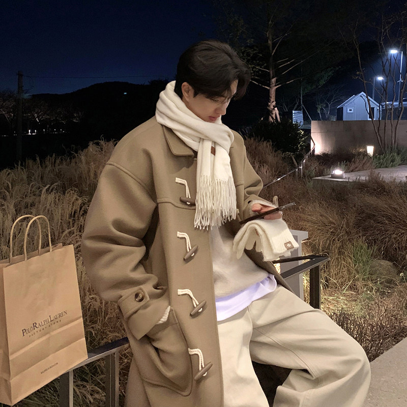 碧舍冬季新款韩版氛围外套男高级感宽松中长款牛角扣翻领毛呢大衣,男装,毛呢大衣,淘宝优惠券,粉丝福利购,淘宝优惠卷