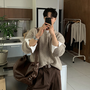 慵懒软糯针织打底衫 小众毛线衫 亨利小圆领毛衣男冬季 碧舍基础款