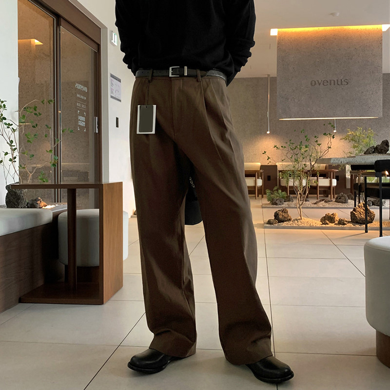 碧舍春新款休闲裤韩版潮流宽松直筒拖地裤高街ins港风双褶皱垂感