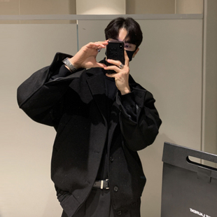 宽松落肩英伦风短款 毛呢外套韩版 毛呢大衣男 新款 碧舍2025年春秋季