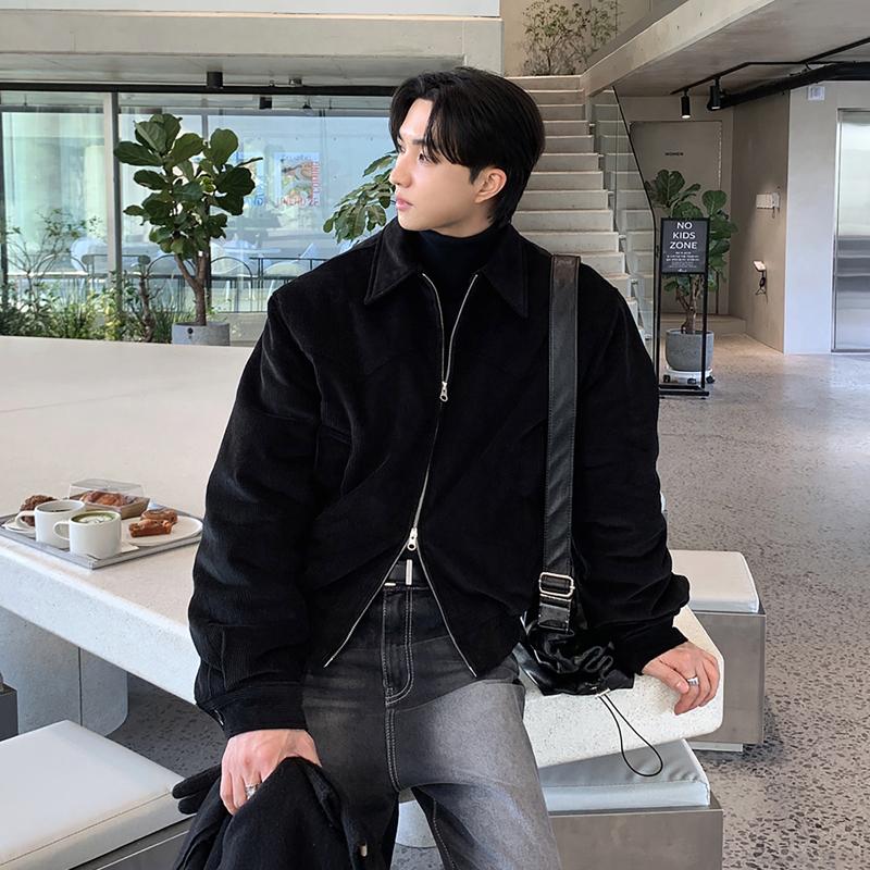 碧舍黑色复古灯芯绒夹克外套轻熟