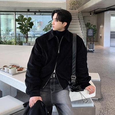 碧舍黑色复古灯芯绒夹克外套轻熟