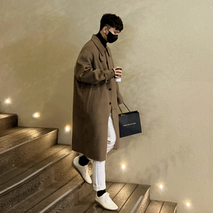 碧舍纯色加厚韩版男士风衣休闲单排扣后开叉2024春季新款毛呢大衣