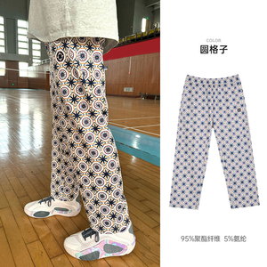 准者冰丝花裤子运动九分裤男春夏美式篮球直筒宽松印花Z124211614