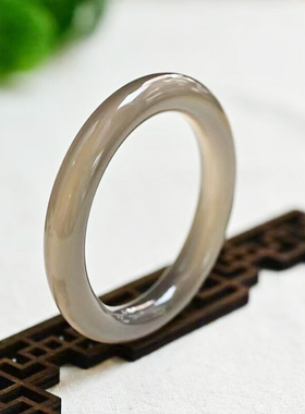 天然烟灰色玛瑙玉髓手镯冰种灰色玉镯子百搭圆条少女年轻款美人条