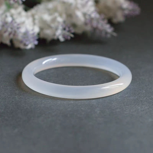 天然白月光玛瑙手镯圆条玉髓高冰叮当镯子细条荔枝冻美人条情人节